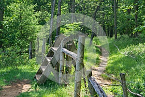 Wooden Stile Crossing a Fence in a Mountain Meadow