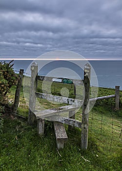 Wooden stile on the Welsh coastal path