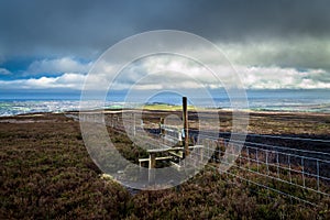 A stile and wire fence, Ilkley moor. Yorkshire