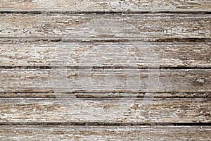 Wooden stockade background. Close-up of gray wooden planks of the old wall. Wood texture with peeling paint