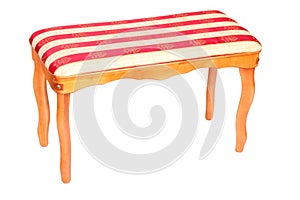Wooden stool with striped upholstery isolated