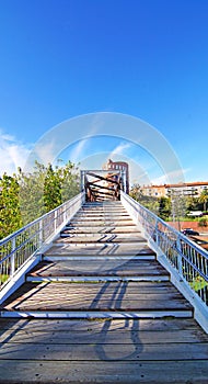 Wooden structure of the bridges over the Ronda del Litoral in Barcelona photo