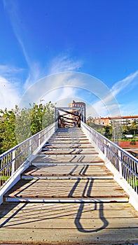 Wooden structure of the bridges over the Ronda del Litoral in Barcelona photo