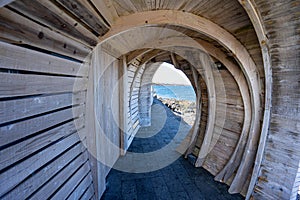 wooden structure of different shape 5, island of Pico in the Azores archipelago.  Cella bar. photo