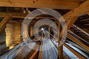 Wooden structures of the attic of an old house