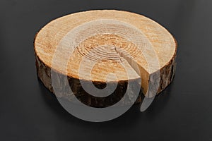 Wooden stump, cross section, cut wood tree trunk slice