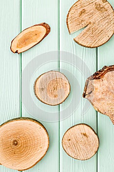 Wooden stumps for blog background top view pattern