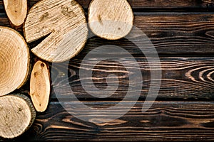 Wooden stumps for blog background top view space for text