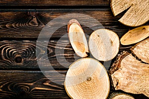 Wooden stumps for blog background top view space for text