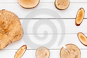 Wooden stumps for blog background top view space for text