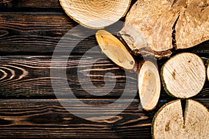 Wooden stumps for blog background top view space for text