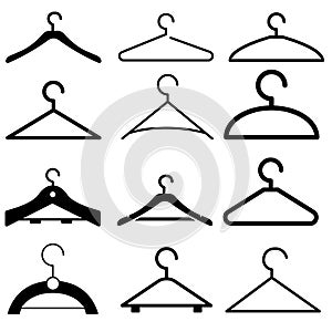 Wooden suit hanger vector icons set. Wooden icon. cloakroom illustration symbol collection. photo