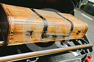 Wooden suitcase of an old vintage car