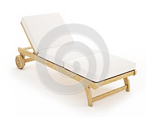 Wooden sunbed with pillows isolated on white background photo