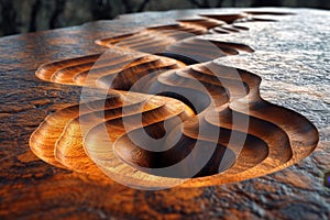 A wooden surface with indentations in it. Stylish wooden surface