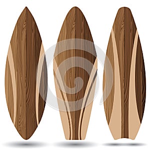 Wooden surfboards on white background. Surf boards.