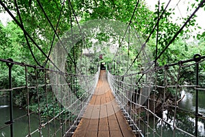 Wooden suspension bridge cross river
