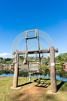 wooden swing Ban Rak Thai located in Mae Hong Son, Thailand.