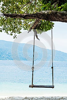 Wooden swing on the beach in the island