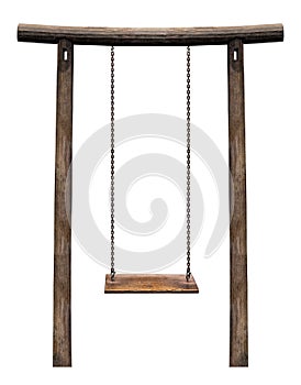 Wooden swing on pillar isolated