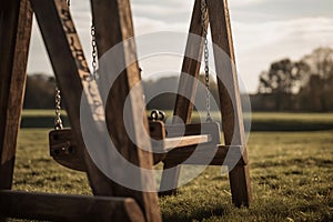 Wooden swings in field. Generate ai