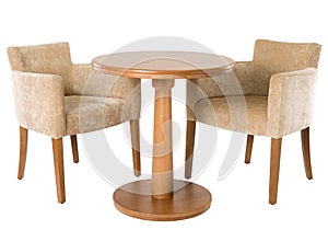 Wooden table and armchairs