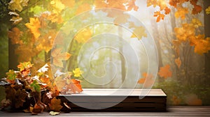 Wooden table and autumn background (16:9)