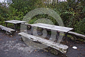 Wooden table with bench