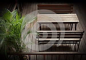 Wooden table and chair