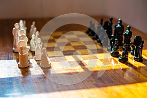 Wooden table with chess in the games room