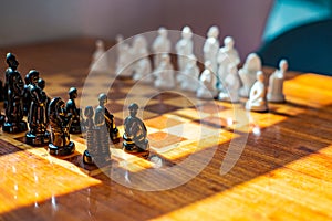 Wooden table with chess in the games room