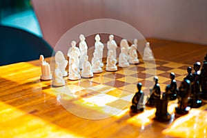 Wooden table with chess in the games room