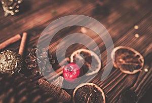 Wooden table with Christmas decoration