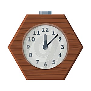 Wooden Table Clock, Retro Style Time Measuring Instrument Vector Illustration