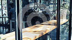 Wooden table in coffee shop