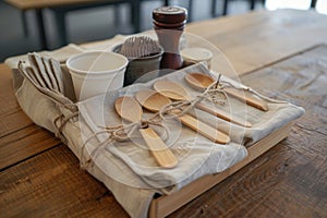 Wooden Table Covered With Numerous Wooden Spoons