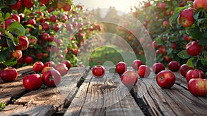 Wooden Table Covered With Red Apples