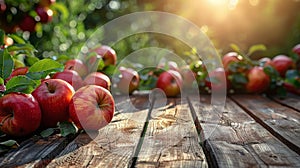 Wooden Table Covered With Red Apples