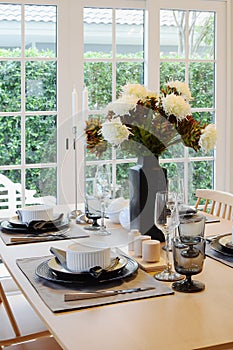 Wooden table in dining room