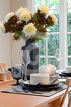 Wooden table in dining room