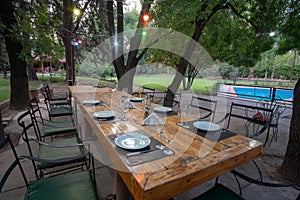 Set table with lights and swimming pool