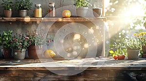 Wooden Table in Front of Shelf With Vases