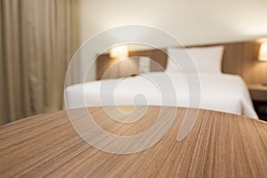 Wooden table in a hotel room