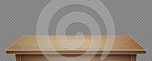 Wooden table isolated on transparent background. Vector realistic illustration