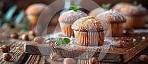 Wooden Table With Powdered Sugar Muffins