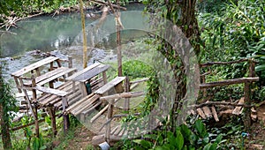 Wooden table on river - Views between Mae Hong Son and Ban Rak Thai