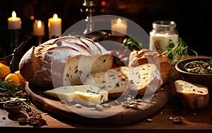 Wooden Table Setting - Slices of Bread Delight. Generative By Ai