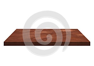 Wooden table top surface isolated over white background. Solid wood furniture close view 3D illustration. Empty table top cooking