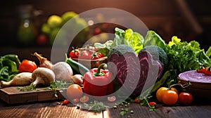 A wooden table topped with lots of different types of vegetables, vegan January challenge.