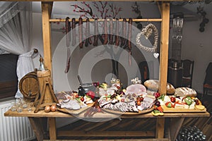 Wooden table with traditional Polish meat